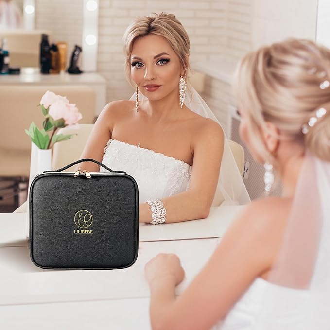 Travel Makeup Bag with Led Mirror Detachable 3 Color Scenarios Adjustable Brightness Large Cosmetic Organizer Storage Adjustable Dividers Waterproof Makeup Brushes Toiletry Gift Black