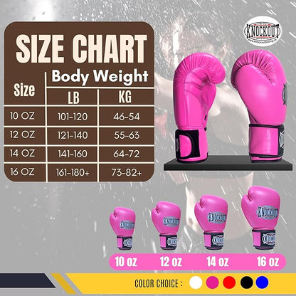 Knockout Gel Boxing Gloves for Men Women - Pro Training Sparring, Maya Hide Leather Muay Thai MMA Kickboxing, Adults-Kids Heavy Bag Workout Gloves for Boxing -Ultra-Wide Wrist Support 10 oz - 16 oz