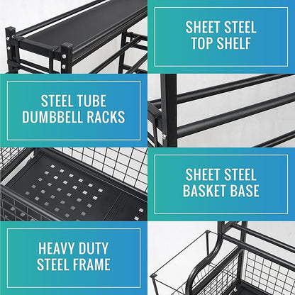STUFFSTASH Heavy Duty Dumbbell Rack, Sheet Steel Shelf and Base, Ideal for Home Gym Dumbbells, Kettlebells, Yoga Mat Storage