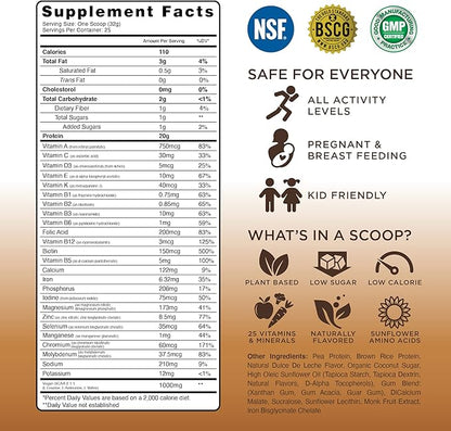 TRU Plant Based Protein Powder, BCAA, EAA, 20g Vegan Protein, 100 Calories, 27 Vitamins, No Artificial Flavors 25 Servings 25 Servings (Dulce De Leche)