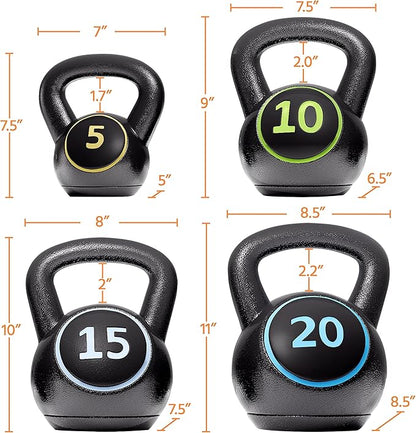 Yaheetech Kettlebell Sets 4 Piece Strength Training KettleBells 5lb, 10lb, 10lb, 15lb, 15lb, 20lb 20lb Kettle