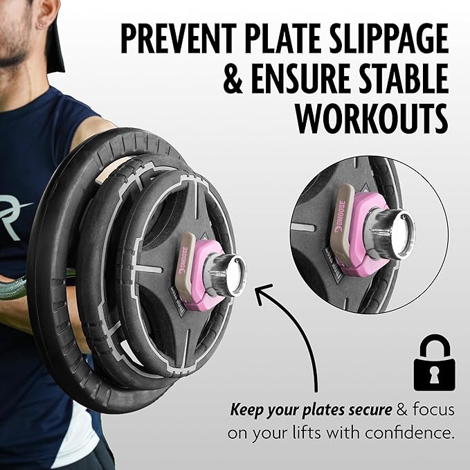 DMoose Fitness Barbell Clips 2" (Pair) - Quick Release Olympic Barbell Clamps & Collars with Anti Slip TPR Lining for Secure Weightlifting & Powerlifting - Weight Clips for Bars at Home or Gym