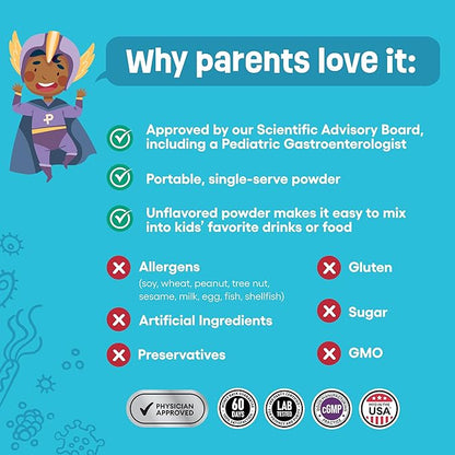 Physician's Choice Kids Probiotic + Prebiotic Fiber Packets (Ages 1+) - Supports Regularity, Occasional Constipation & A Healthy Digestive System - No Allergens or Preservatives - Unflavored - 24 Pack