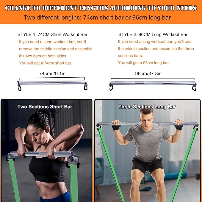 J Bryant Fitness Resistance Band Exercise Bar Large 37.8" Length