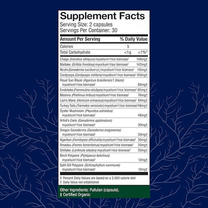 Host Defense MyCommunity Capsules - 17 Species Blend Mushroom Supplement for Immune Support - Herbal Aid with Lion's Mane, Reishi. Chaga, Cordyceps, Turkey Tail & More - 60 Capsules (30 Servings)*