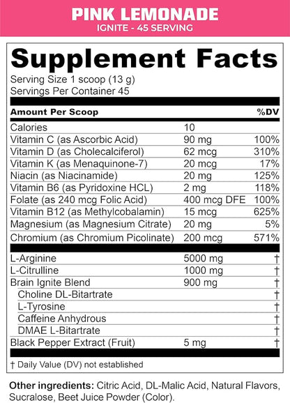 MTN OPS Ignite Supercharged Energy Drink Mix 45-Serving Tub, Pink Lemonade