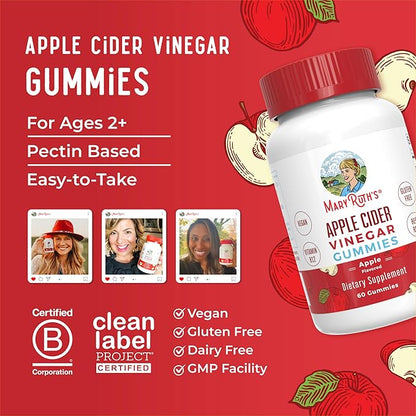 MaryRuth Organics Apple Cider Vinegar Gummies | ACV Gummies for Immune Support | Vegan | Non-GMO | Gluten Free | 60 Count