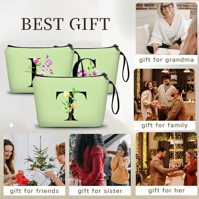 SEAMOON Women Birthday Unique Bride to be Bridal Shower Initial Gifts for Mom Sister Friend Her Teacher Aunt Makeup Cosmetic Bag with Mirror Mothers Day Christmas Graduation T