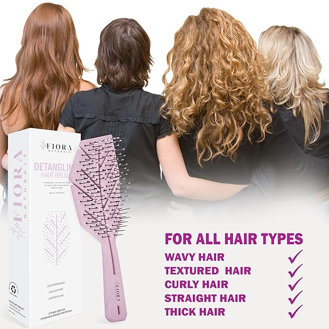 Fiora Naturals Hair Detangling Brush -100% Bio-Friendly Detangler hair brush w/Ultra-soft Bristles- Glide Through Tangles with Ease - For Curly, Fine, Women, Men, Kids, Toddlers, Wet and Dry Hair