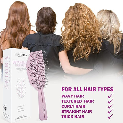 Fiora Naturals Hair Detangling Brush -100% Bio-Friendly Detangler hair brush w/Ultra-soft Bristles- Glide Through Tangles with Ease - For Curly, Fine, Women, Men, Kids, Toddlers, Wet and Dry Hair