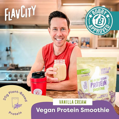 FlavCity All-in-One Vegan Protein Powder Smoothie, Vanilla - Plant-Based Pre-Workout Meal Replacement Shake for Women & Men Made with 20g of Almond Protein - Gluten Free & Dairy-Free