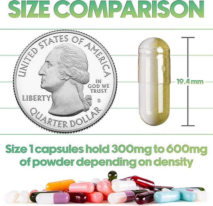 XPRS Nutra Size 1 Empty Capsules - 1000 Count Clear Enteric Coated Empty Gelatin Capsules - Delayed Release Pill Capsules - DIY Capsule Filling - Pure Bovine Empty Enteric Capsules Gel Caps