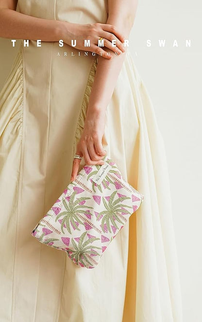 The Summer Swan | Large Aesthetic Makeup Bag | Floral Makeup Bag | Mid-day Clutch | Period Kit Bag | Hygiene Bag | Skincare Bag | Cute Makeup Bag
