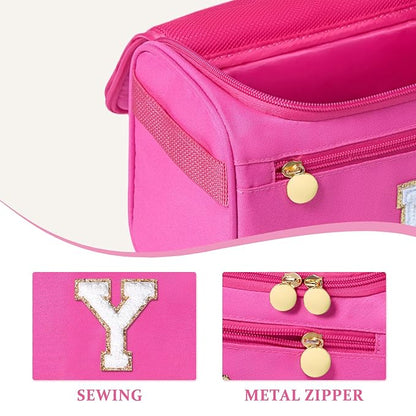 COSHAYSOO Christmas Valentines Galentines Day Fall Travel Gifts for Women Friend Sister Bestie Happy Birthday Party Favor Present, Large Hanging Toiletry Bag Skin Care Toiletries Hot Pink Letter Y