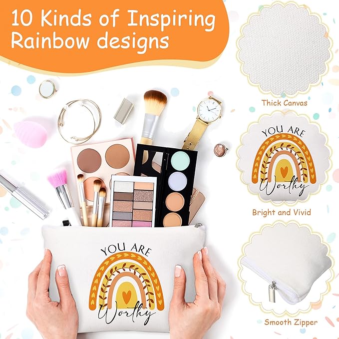 Inbagi 10 Set Inspirational Gifts Bulk for Women with 10 Keychains and 10 Bags Thank You Employee Appreciation for Adults