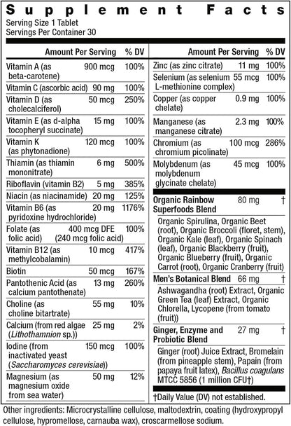 Rainbow Light Multivitamin for Men, Vitamin C, D & Zinc, Probiotics, Men's One Multivitamin Provides High Potency Immune Support, Non-GMO, Vegetarian, 30 Tablets