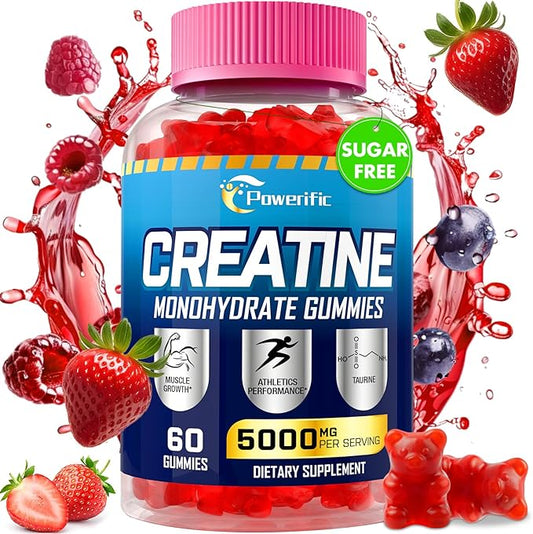 Creatine Monohydrate Gummies for Men & Women, Creatine Pre Workout Gummies with Taurine&B6, Chewable Creatine Monohydrate Gummies 5g, Increase Strength, Energy, Endurance, Muscle, Vegan, Organic