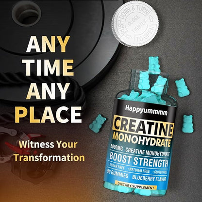 Creatine Monohydrate Gummies 5000mg for Men & Women, Chewables Creatine Monohydrate for Muscle Strength, Muscle Builder, Energy Boost, Pre-Workout Supplement(180 Count)-Blueberry 2pack