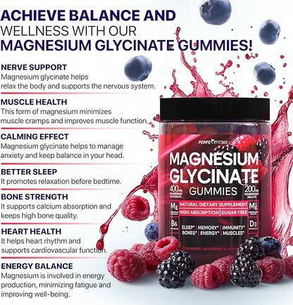 Magnesium Glycinate Gummies for Adults, Chewable Magnesium Gummy with Magnesium Glycinate 400mg, Malate 200mg, B6, Holy Basil - Magnesium Glycinate for Sleep Support - Sugar Free and Vegan