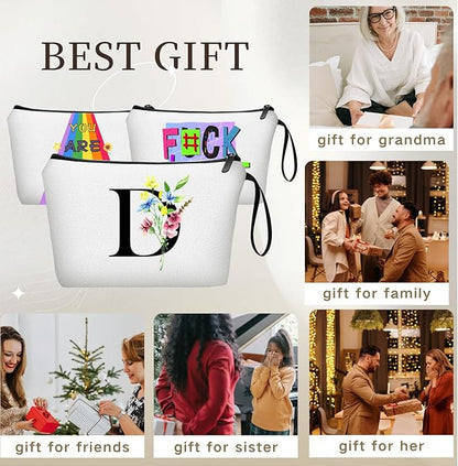 SEAMOON Women Birthday Unique Initial Funny Gifts for Teenage Girl Sister Friends Bridesmaid Personalized Travel Make up Cosmetic Bag with Mirror Valentines Mothers Day Christmas Graduation D