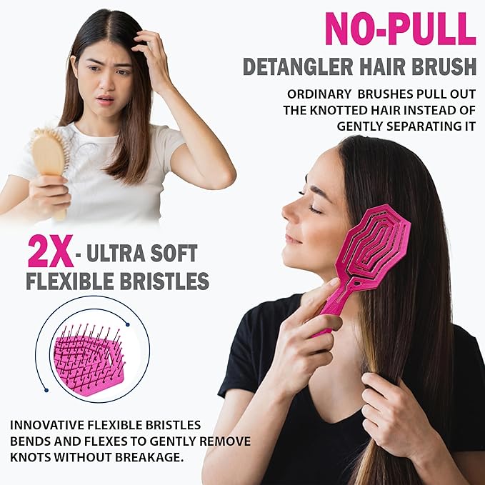 Fiora Naturals Hair Detangling Brush -100% Bio-Friendly Hair Detangler Brush w/Ultra-soft Bristles- Glide Through Tangles with Ease - For Curly, Fine, Women, Men, Kids, Toddlers, Wet and Dry Hair