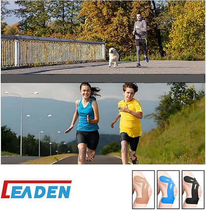 IEADEN Precut Kinesiology Tape for Knees, 10 Pcs - Knee Support & Stability, Knee Pain Relief Athletic Tape - Waterproof & Elastic, Breathable Hypoallergenic Latex-Free Tape, Blue