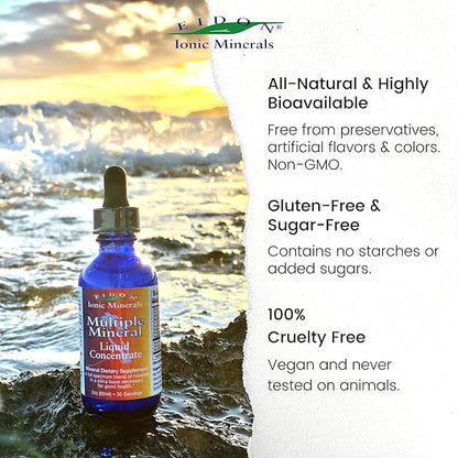 Eidon Multiple Minerals Supplement - Ionic Trace Mineral Drops for Water, Natural Liquid Vitamins to Support Heart Health and Hydration, Bioavailable, No Additives or Preservatives - 2 oz