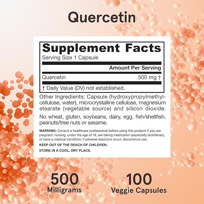 Jarrow Formulas Quercetin 500 mg, Dietary Supplement, Antioxidant Support for Cardiovascular and Immune Health, 100 Veggie Capsules, 100 Day Supply