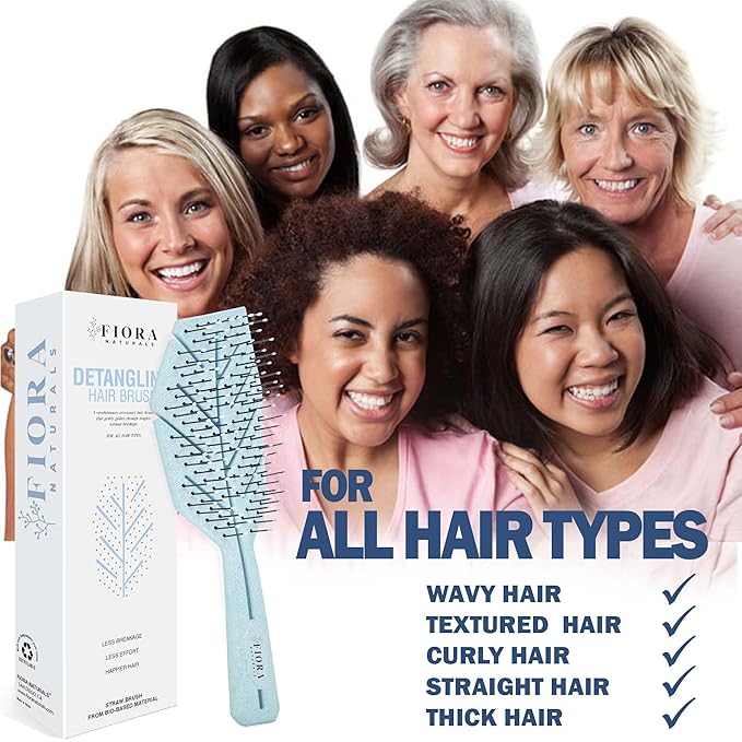 Fiora Naturals Hair Detangling Brush -100% Bio-Friendly Detangler hair brush w/Ultra-soft Bristles- Glide Through Tangles with Ease - For Curly, Fine, Women, Men, Kids, Toddlers, Wet and Dry Hair