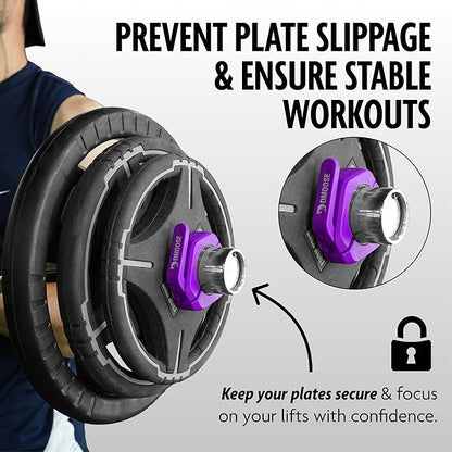 DMoose Fitness Barbell Clips 2" (Pair) - Quick Release Olympic Barbell Clamps & Collars with Anti Slip TPR Lining for Secure Weightlifting & Powerlifting - Weight Clips for Bars at Home or Gym