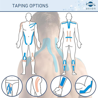 Kinesiology Tape Uncut | 2 Rolls of Athletic Sports Tape in Blue and Beige | 16ft Length and 2'' Width per Roll | Waterproof • Skin-Friendly • Elastic | Ideal for Sports | axion