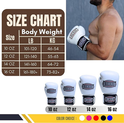 Knockout Gel Boxing Gloves for Men Women - Pro Training Sparring, Maya Hide Leather Muay Thai MMA Kickboxing, Adults-Kids Heavy Bag Workout Gloves for Boxing -Ultra-Wide Wrist Support 10 oz - 16 oz