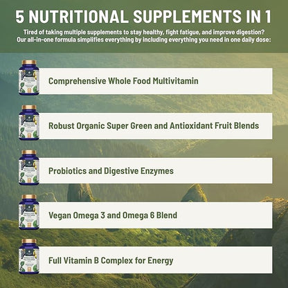 Whole Food Multivitamin for Women Daily Multi Vitamins Supplements for Men Mens Multivitamins + B Complex, Probiotic Multi Enzyme, Omegas for Organic Energy Mood Digestion 90ct-2pk