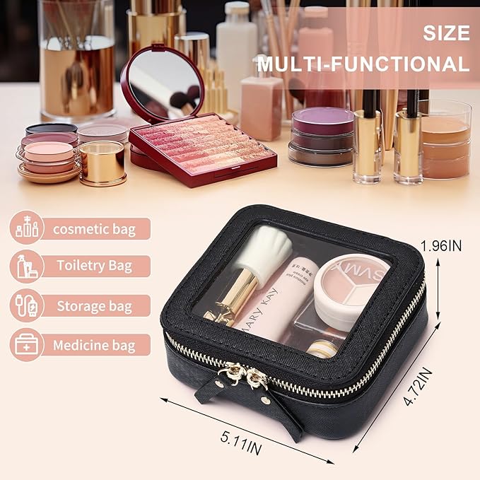 Small Makeup Bag Mini Clear Cosmetic Makeup Case & Toiletry Bag with Zipper Women's Purse Organizer & Car Essentials (Black, MINI-3)