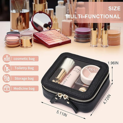 Small Makeup Bag Mini Clear Cosmetic Makeup Case & Toiletry Bag with Zipper Women's Purse Organizer & Car Essentials (Black, MINI-3)