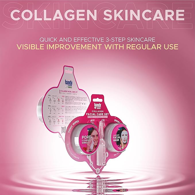 Handy Towel 3-Step Collagen Facial Care Set, Skin Renewal Collagen Face Kit, Collagen with Hyaluronic Acid, Nourishing Glow Capsule Skin Care Solution, 3 in 1 Purify+Hydrate+Boost Beauty Set