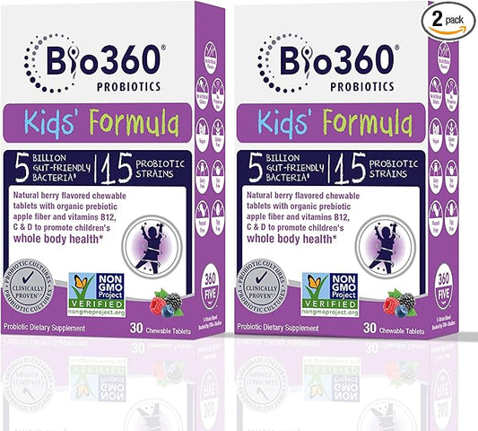 Kids Probiotic Supplement, Daily Support for Kid's Gut, Immune, Brain & Whole Body Health, 15 Strains 5 Billion CFU, Organic Prebiotic Apple Fiber, 30 Chewable Mixed Berry Flavor (2 Pack)
