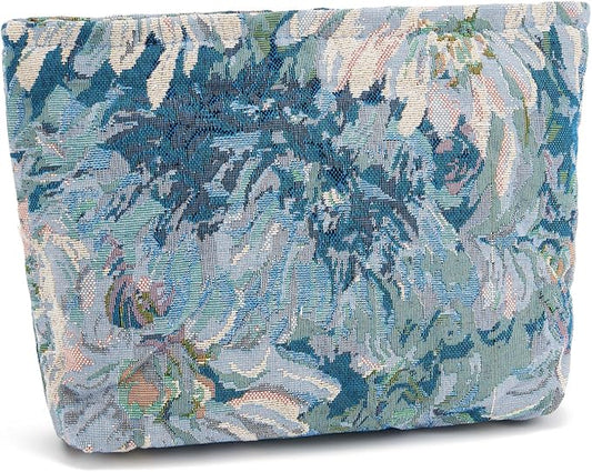 WOZEAH Floral Makeup Bag for Purse Small Cosmetic Pouch,Stylish Zipper Make up Pouch Travel Canvas Toiletry Bags(Painting Flower 1)