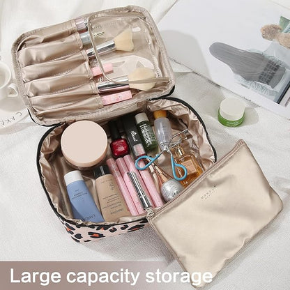 Travel Makeup Bag Cosmetic Bag Makeup Bag Toiletry bag for women and men (Brown Leopard)