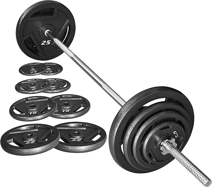 Signature Fitness Cast Iron Standard Weight Plates Including 5FT Standard 95-Pound Set (85 Pounds 10 Pounds