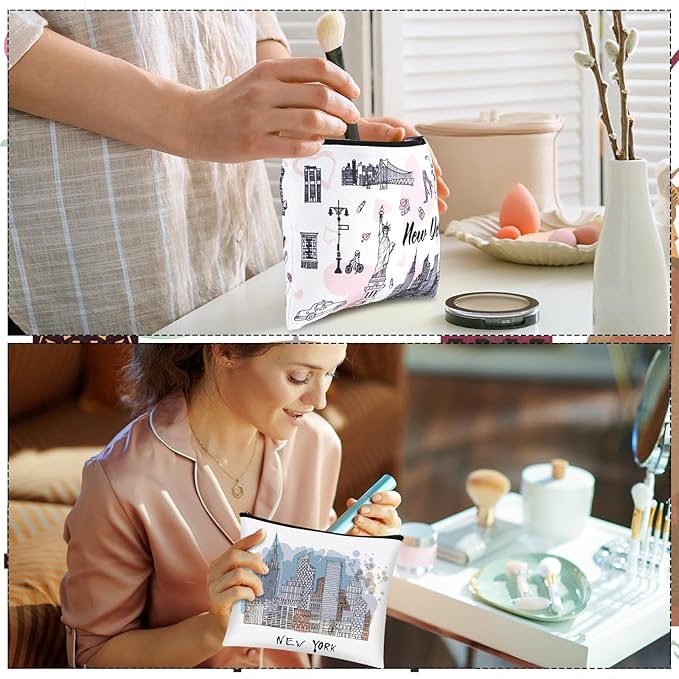 9 Pcs New York Cosmetic Bag New York Souvenir Zipper Pouch Los Angeles Souvenir Gifts Italy Paris Broadway Alaska Makeup Purse for Girls Women Traveler Birthday Christmas Party Favors