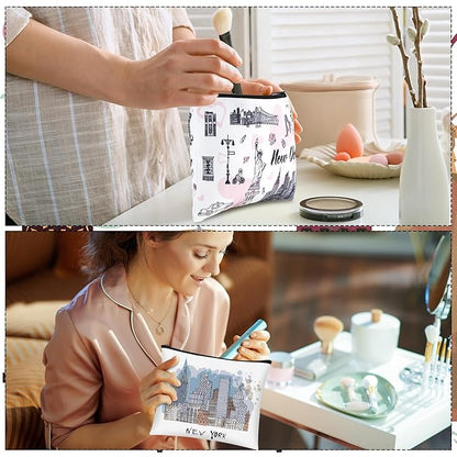 9 Pcs New York Cosmetic Bag New York Souvenir Zipper Pouch Los Angeles Souvenir Gifts Italy Paris Broadway Alaska Makeup Purse for Girls Women Traveler Birthday Christmas Party Favors