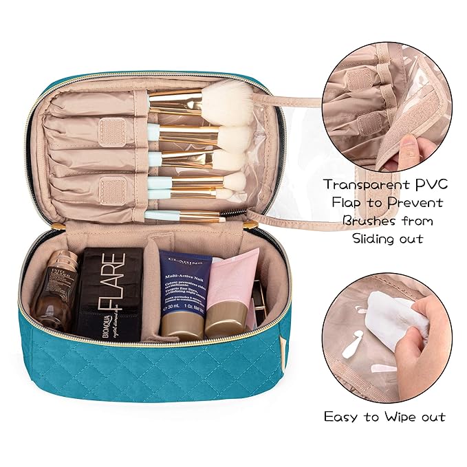 Teamoy Travel Makeup Brush Case, Professional Cosmetic Artist Organizer Case with Handle for Makeup Brushes(up to 7-inch) and Essentials, Small, Teal(BAG ONLY)