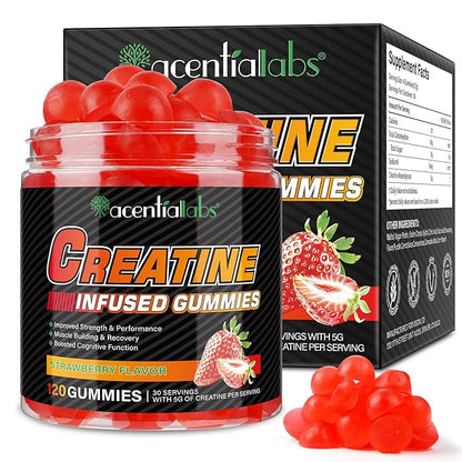 Creatine Gummies for Men & Women - 120 Count, 5000mg Creatine Monohydrate, Boosts Strength, Mass, Endurance & Focus, Muscle Builder & Pre-Workout Supplement