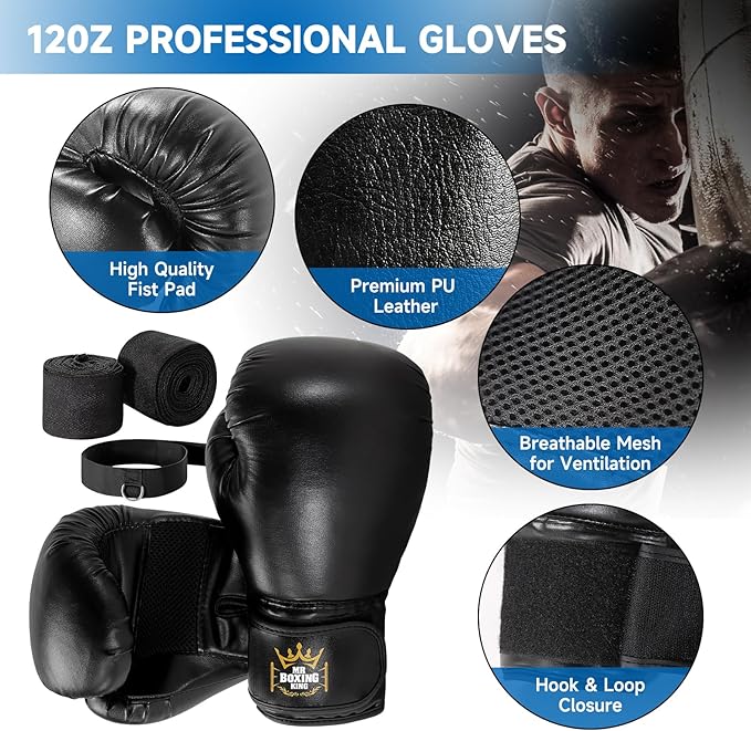 Mr Boxing King Punching Bag Set for Adults 4ft Heavy Boxing Bag Set 80 Lb Capacity, Unfilled Training Bag for Home Gym Set Kickboxing MMA Karate Martial Arts