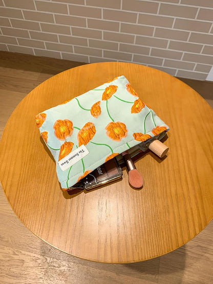 Summer Swan | Large Floral Mid-day Clutch | Period Kit & Hygiene Bag | Skincare Bag | Cute Color Block Floral Orange