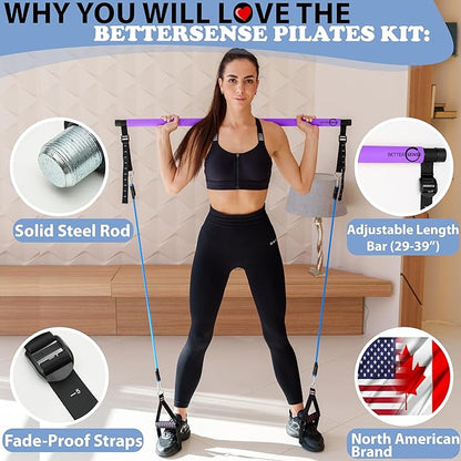 Upgraded Pilates Bar Kit – 39” Adjustable Exercise 6X 20, 20, 30, 30, 40 40 lbs