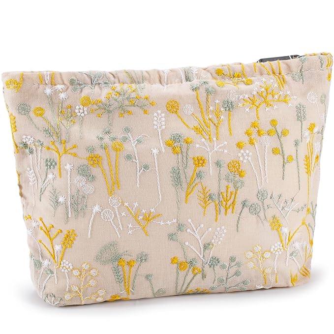 ZLFSRQ Silk Flower Makeup Bag Travel Cute Cosmetic Bags for Women Large Toiletry Pouch Zipper Cosmetic Pouch for Purse Aesthetic Makeup Organizer Bag Portable Toiletry Bags