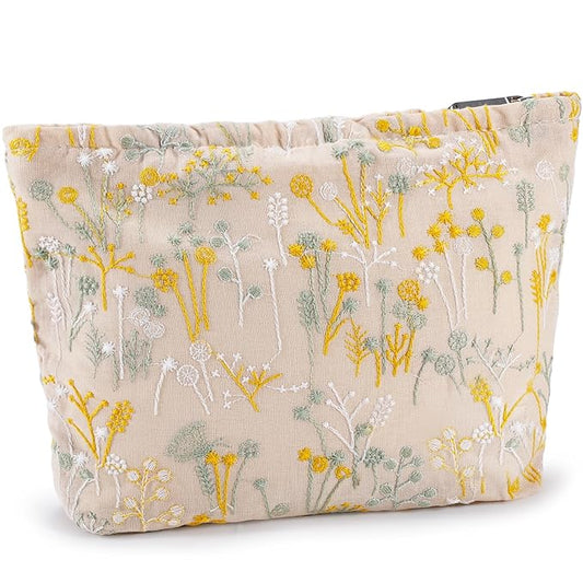 ZLFSRQ Silk Flower Makeup Bag Travel Cute Cosmetic Bags for Women Large Toiletry Pouch Zipper Cosmetic Pouch for Purse Aesthetic Makeup Organizer Bag Portable Toiletry Bags