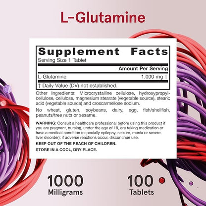 Jarrow Formulas L-Glutamine 1000 mg, Dietary Supplement for Muscle Tissue, Multifunctional Amino Acid, Immune Support , 100 Easy-Solv Tablets, 50-100 Day Supply